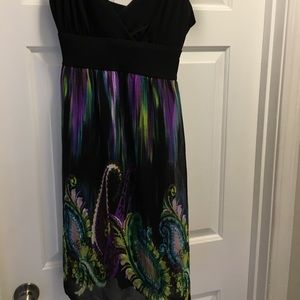 Black/multicolored v neck dress